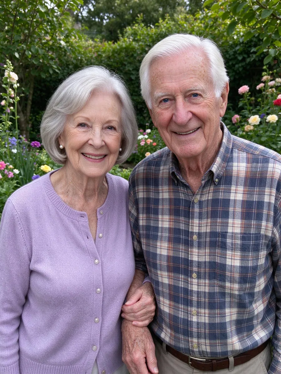 Second individual photo: grandparents in a garden, used to make a family photo from individual photos