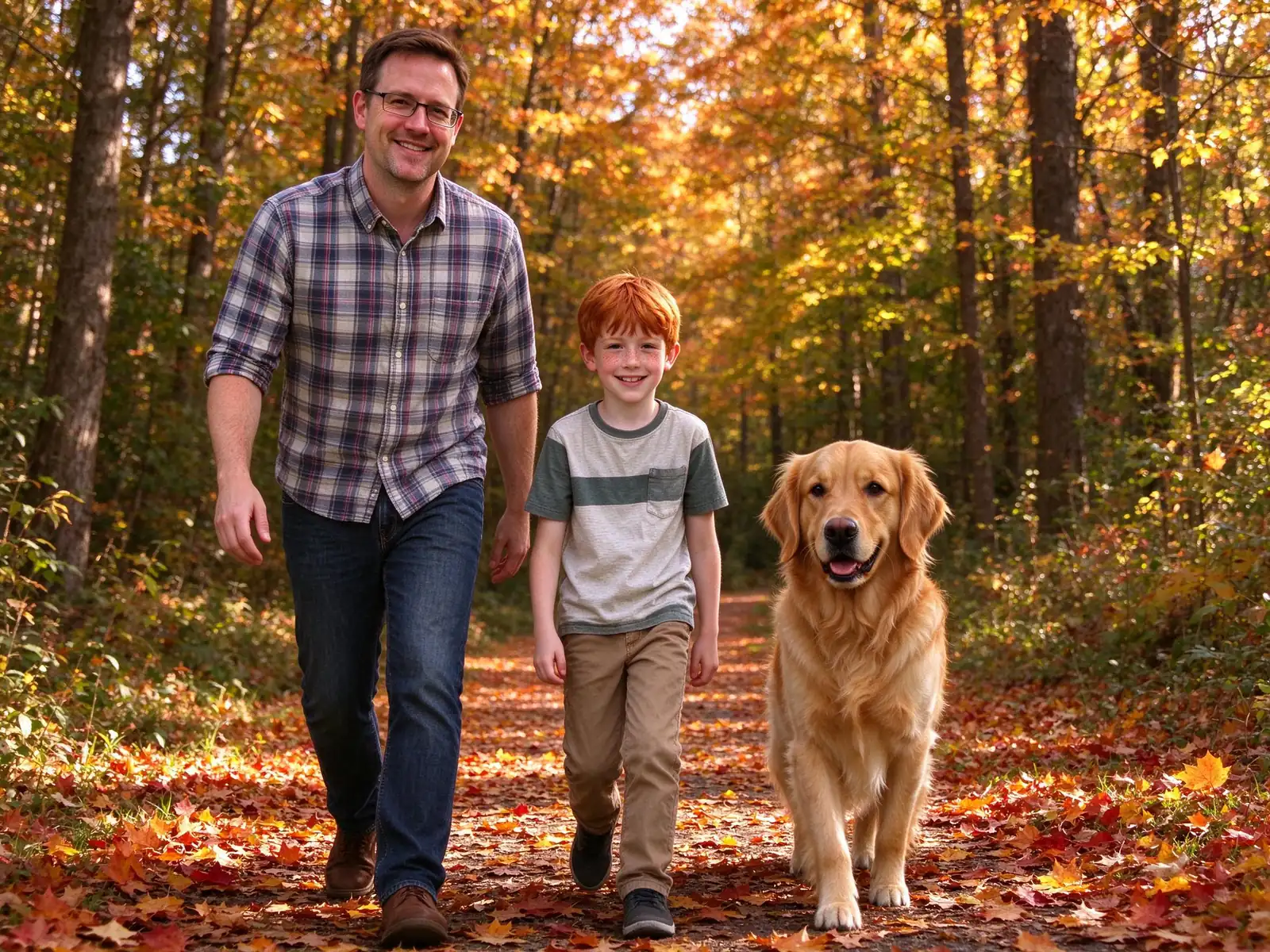AI-generated sample: Dad, son and the dog