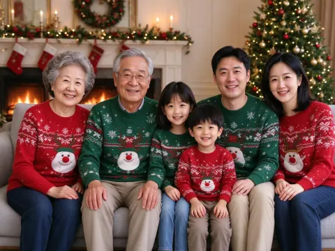 AI Christmas family photo: AI example of fictional people